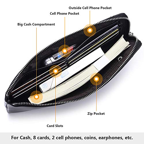 BAGZY Cartera Cuero Monedero Piel Mujer Grande Largo Billetera Bolso Viajar Titular de la Tarjeta de crédito Unisexo Bolsa de Monedas con Bolsillo Cremallera Regalo de Hombre Mujer Negro