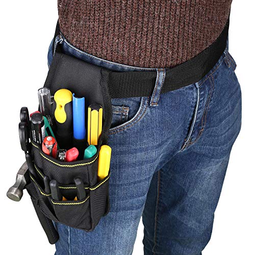 BAIGIO Bolsa de Herramientas con Cinturón de Nailon Ajustable Bolsa para Electricista del Organizador del Sostenedor Bolsillo Porta Herramientas para Cinturón (Negro)