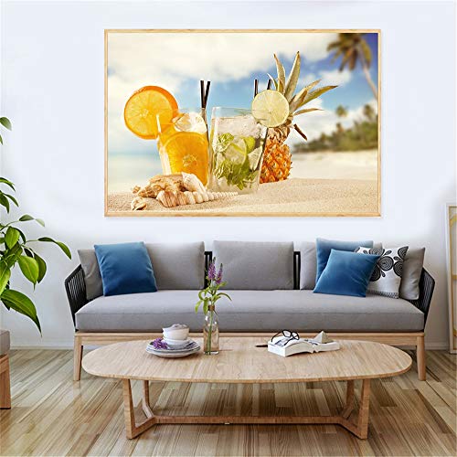 BailongXiao Verano Playa limón Bebida Jugo Comida Cartel nórdico Mural Sala decoración Cocina decoración,Pintura sin Marco,30X45cm