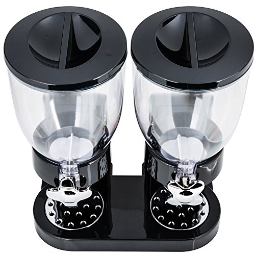 BAKAJI - Dispensador para Cereales, Pasta, Caramelos, Dulces, Fruta Seca Individual con Ruedas, Doble contenedor de 8 litros y dosificador Interior, Color Negro