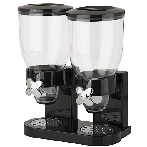 BAKAJI - Dispensador para Cereales, Pasta, Caramelos, Dulces, Fruta Seca Individual con Ruedas, Doble contenedor de 8 litros y dosificador Interior, Color Negro