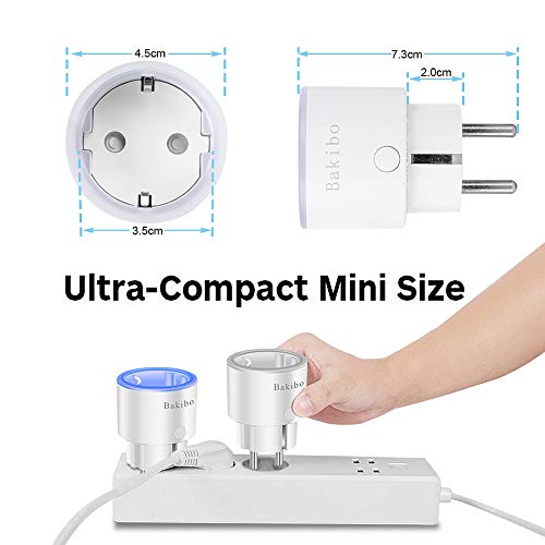 bakibo Enchufe Inteligente Wifi Compatible con Alexa Echo,Google Home, Inalámbrico Smart Mini Zócalo con Luz Nocturna, Control Remoto, Establecer Horario,Programa, Monitor Energía - 2 Pcs