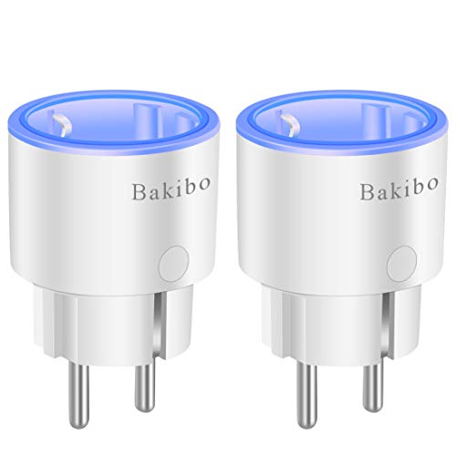 bakibo Enchufe Inteligente Wifi Compatible con Alexa Echo,Google Home, Inalámbrico Smart Mini Zócalo con Luz Nocturna, Control Remoto, Establecer Horario,Programa, Monitor Energía - 2 Pcs