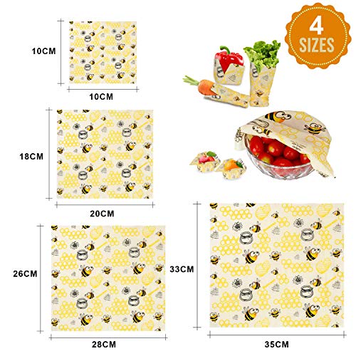 BALFER® Envolturas de Alimentos Cera de Abejas(8 Piezas), Papel de Cera de Abeja Mantiene Alimentos Fresco para Sándwich, Queso, Frutas etc. Reutilizable Envolver,Lavables,Eco Friendly, Zero Waste.