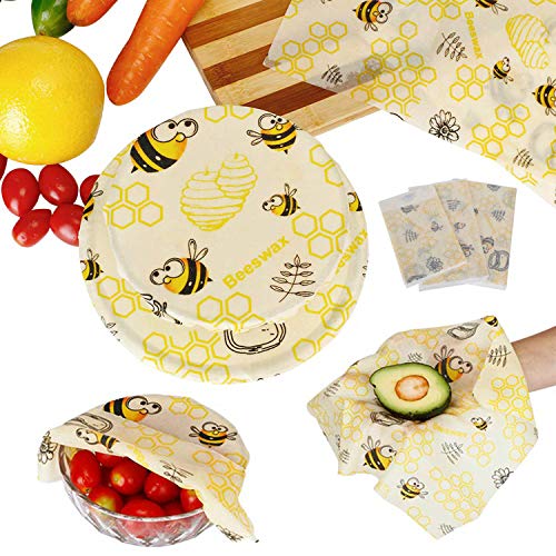 BALFER® Envolturas de Alimentos Cera de Abejas(8 Piezas), Papel de Cera de Abeja Mantiene Alimentos Fresco para Sándwich, Queso, Frutas etc. Reutilizable Envolver,Lavables,Eco Friendly, Zero Waste.