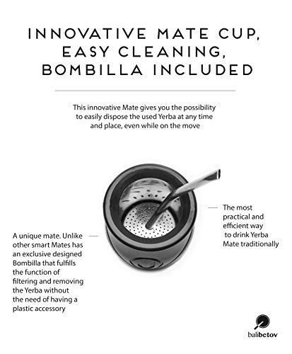 BALIBETOV Mate Set - BaliMate Innovador diseño de Auto-Limpieza – Mate y Bombilla (Sorbete) Incluido (Negro)