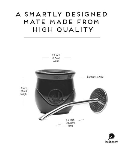 BALIBETOV Mate Set - BaliMate Innovador diseño de Auto-Limpieza – Mate y Bombilla (Sorbete) Incluido (Negro)
