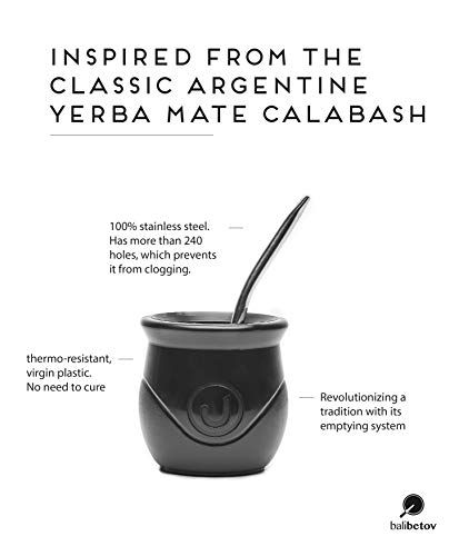 BALIBETOV Mate Set - BaliMate Innovador diseño de Auto-Limpieza – Mate y Bombilla (Sorbete) Incluido (Negro)