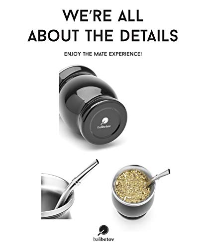 BALIBETOV Set de Mate de Doble Pared de Acero Inoxidable - Alternativa Mate de Calabaza - facil de Limpiar - Incluye 2 Bombillas (sorbetes) para Yerba Mate (Negro)