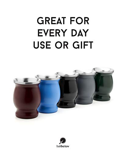 BALIBETOV Set de Mate de Doble Pared de Acero Inoxidable - Alternativa Mate de Calabaza - facil de Limpiar - Incluye 2 Bombillas (sorbetes) para Yerba Mate (Negro)