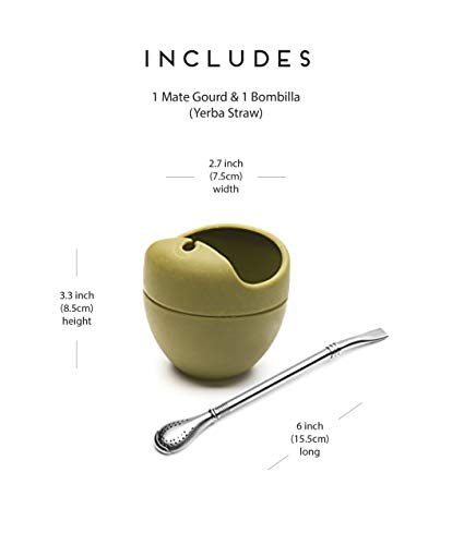 BALIBETOV Set de Mate de Silicona - Alternativa Moderna para Mate de Calabaza con Bombilla (Sorbete) para Yerba Mate - Facil de Limpiar, irrompible, BPA Free (Verde Militar)