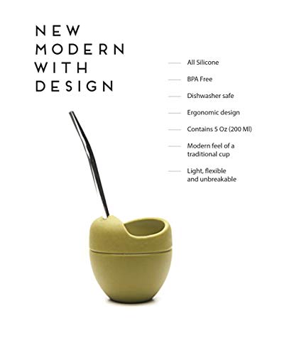 BALIBETOV Set de Mate de Silicona - Alternativa Moderna para Mate de Calabaza con Bombilla (Sorbete) para Yerba Mate - Facil de Limpiar, irrompible, BPA Free (Verde Militar)