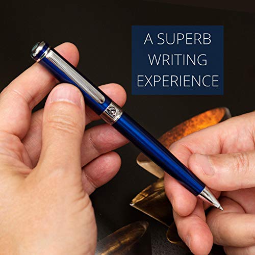 Ballpoint Pen by Scriveiner London - Stunning Blue Lacquer Ballpoint Pen with Chrome Finish, Schmidt Black Refill, Best Ball Pen Gift Set for Men & Women, Professional, Executive, Office, Nice Pens