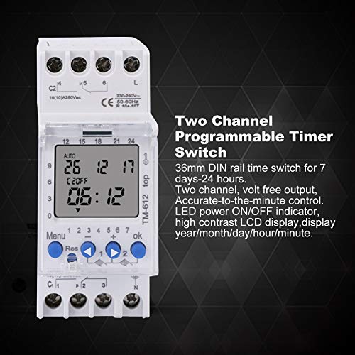 Ballylelly 220V TM612 Temporizador de Dos Canales 7 días 24 Horas Interruptor horario electrónico Digital LCD programable con Dos Salidas de relé