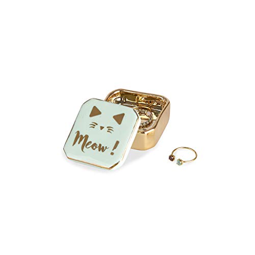 Balvi Porta Anillos Golden Box Meow! Color Verde Cajita para Anillos, Pendientes y Otras Joyas pequeñas Porcelana 4,9cm