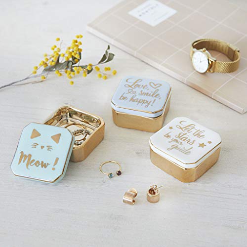 Balvi Porta Anillos Golden Box Meow! Color Verde Cajita para Anillos, Pendientes y Otras Joyas pequeñas Porcelana 4,9cm