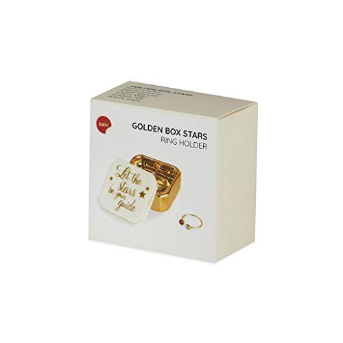 Balvi Porta Anillos Golden Box Stars Color Blanco Cajita para Anillos, Pendientes y Otras Joyas pequeñas Porcelana 4,9cm