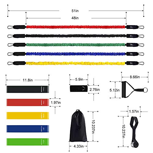 Bandas Elasticas Musculacion Hombres, Extensores de Pecho Gomas Elasticas para Fitness con Manijas,Ancla de Puerta,Correas de Tobillo, (17pcs) Bandas de Resistencia con Mangas protectoras de nailon