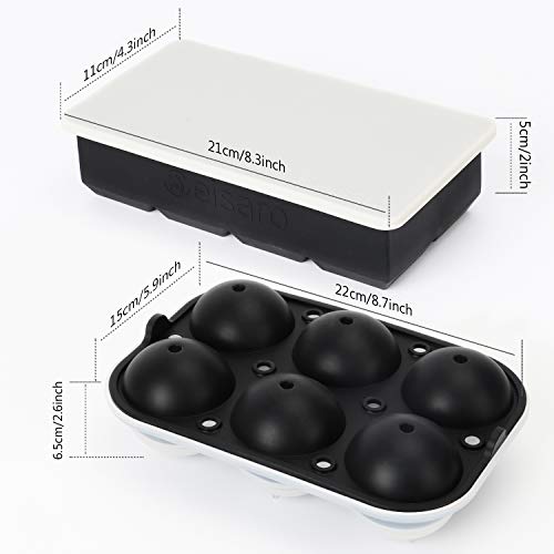 Bandeja de Hielo de Silicona Cubiteras Hielo Silicona con Tapa sin BPA, Moldes de Hielo de Silicona Molde Cuadrado y Redondo Bola de Hielo para Bebés,Cola,Cócteles,Whisky Negro，juego de 2