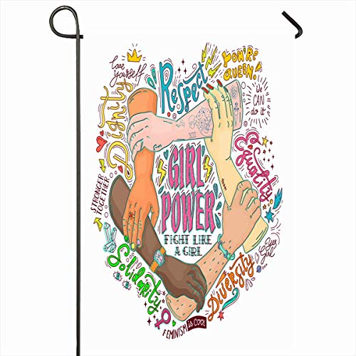 Banderas de jardín al aire libre 12.5 'x 18' Pulgada Social Feminista Feminismo Chica Poder Dibujado a mano Empoderar Lucha Apoyo Artístico Diseño asiático Idea Vertical Doble cara Inicio Decorativo C