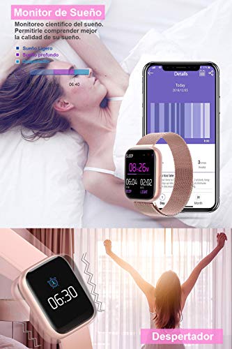 BANLVS Smartwatch Reloj Inteligente IP67 con Correa Reemplazable Pulsómetro, Monitor de Sueño, Presión Arterial, 1.4 Inch Pantalla Táctil Completa Reloj Inteligente para Mujer Hombre