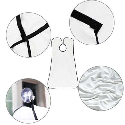 Barba Delantal ,JT JUSTIME Babero para barba con 4 ventosa - Recortes de pelo y barba Catcher Grooming Cape deje que su baño de mantener limpio -El mejor regalo para Hombre (Blanco)