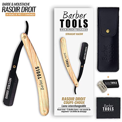 ✮ BARBER TOOLS ✮ Kit de afeitado - Navaja de afeitar + caja de 40 cuchillas de doble hoja + Peine guía para afeitar + Gel afeitado transparente 60 ml + Bálsamo para después del afeitado 30 ml.