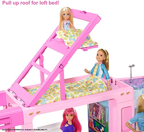 Barbie 3-in-1 DreamCamper - Caravana para Acampar con Piscina, Camioneta, Barca y 50 Accesorios, 3-9 años, color/modelo Surtido (Mattel GHL93)