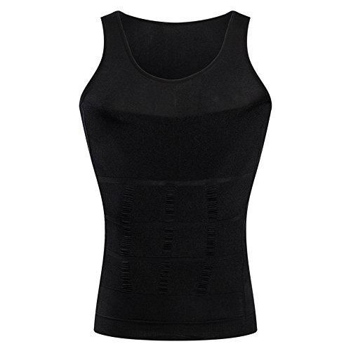 BaronHong Gynecomastia compresión Camisa Chaleco para Ocultar Hombre Boobs Moobs Adelgazamiento Mens Shapewear Aplastar Todo el Abdomen (Negro, L)
