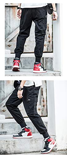 BaronHong Moda Coreana Hombres Streetwear Pantalones Cargo Pantalones Hombres Pantalones Sueltos de harén (Negro, XXL)