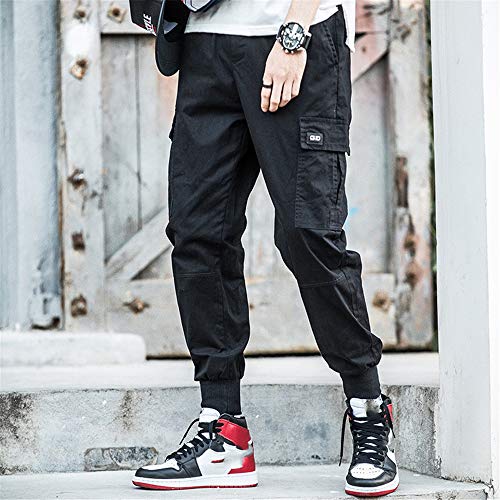 BaronHong Moda Coreana Hombres Streetwear Pantalones Cargo Pantalones Hombres Pantalones Sueltos de harén (Negro, XXL)