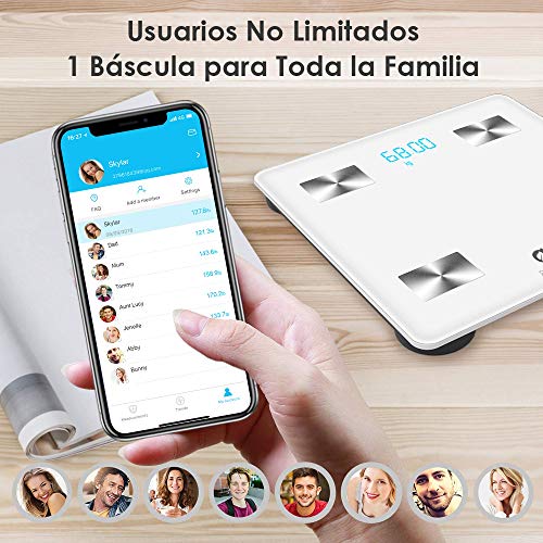 Báscula Grasa Corporal - arboleaf Escala Bluetooth Inteligente Hasta 180 kg, Bascula de Baño Digital, APP Profesional Analiza 10 Datos, Monitor de Composición Corporal para Andriod y iOS…