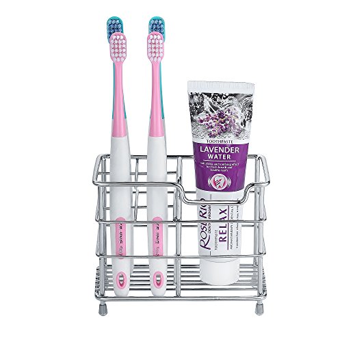 BasicForm Porta Cepillo de Dientes y Pasta de Acero Inoxidable para Tocador Encimera de Baño (1 Unidad)