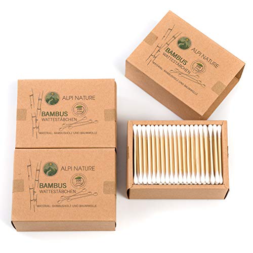 Bastoncillos de bambú para las orejas (600 piezas), Sin pelusas, veganos, respetuosos con el medio ambiente, cosméticos sostenibles sin plástico, Algodón suave, Para niños y adultos