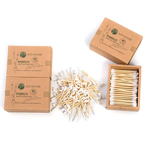 Bastoncillos de bambú para las orejas (600 piezas), Sin pelusas, veganos, respetuosos con el medio ambiente, cosméticos sostenibles sin plástico, Algodón suave, Para niños y adultos