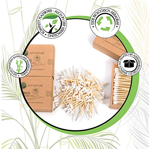 Bastoncillos de bambú para las orejas (600 piezas), Sin pelusas, veganos, respetuosos con el medio ambiente, cosméticos sostenibles sin plástico, Algodón suave, Para niños y adultos