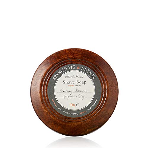 Bath House Español Fig & Nuez moscada Jabón de afeitado en cuenco de madera-100g