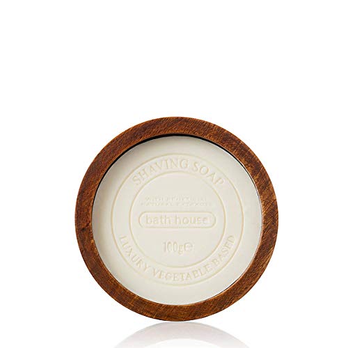 Bath House Español Fig & Nuez moscada Jabón de afeitado en cuenco de madera-100g