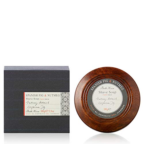 Bath House Español Fig & Nuez moscada Jabón de afeitado en cuenco de madera-100g