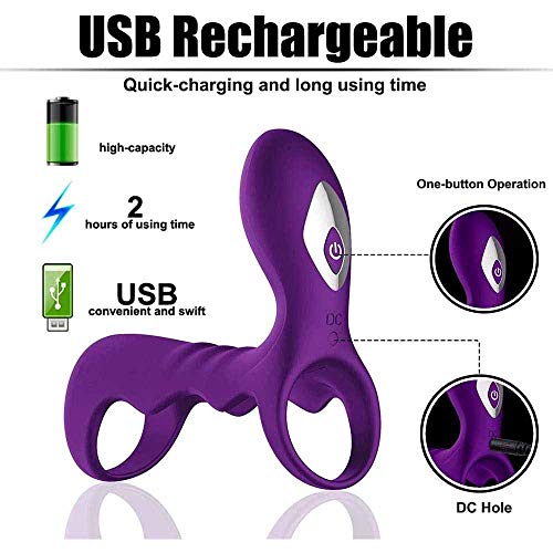 BBGC Aņīlló Péné Vîbrådôr Clītoris para Pareja Hombre, 2 en 1 Estîmúlạdór Mụjer Clītőris, Doble Cóckrîng Silicone Vībrạdór Anīlló con Control Remoto,10 Modos Carga USB