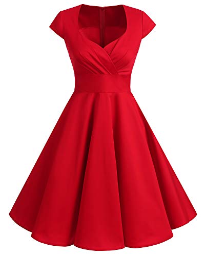 Bbonlinedress Vestido Corto Mujer Retro Años 50 Vintage Escote En Pico Red XL