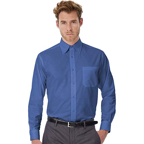 BC Footwear B&C Mens Oxford Long Sleeve Shirt Camisa de Oficina, Azul (Blue Chip 000), 19.5 (Talla del Fabricante: XXXX-Large) para Hombre
