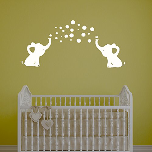 BDECOLL elefante burbujas guardería pared vinilo habitación de los niños soplando burbujas vinilo adhesivo decorativo para pared para la habitación del bebé Decor (blanco)