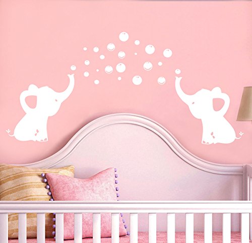 BDECOLL elefante burbujas guardería pared vinilo habitación de los niños soplando burbujas vinilo adhesivo decorativo para pared para la habitación del bebé Decor (blanco)