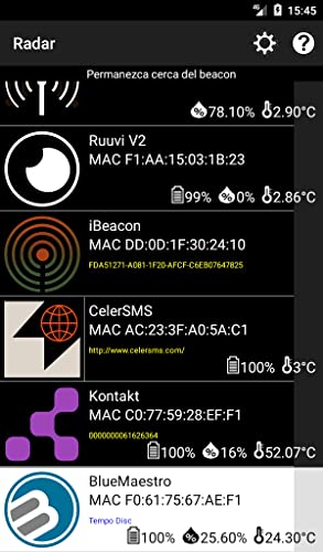 Beacon Radar Lite: localiza beacon Bluetooth, estima distancia, monitorea batería, temperatura y humedad