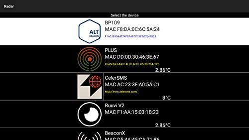 Beacon Radar Lite: localiza beacon Bluetooth, estima distancia, monitorea batería, temperatura y humedad