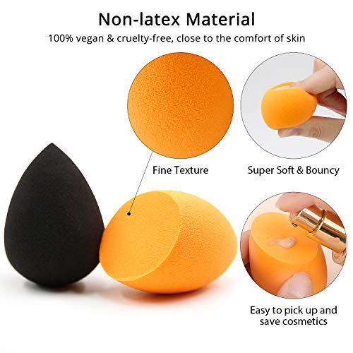 BEAKEY Mezclador de Esponja de Maquillaje de 5+5 Piezas, Juego de Esponja de Maquillaje Para Base, Corrector y Polvo, Esponjas Aplicadoras de Maquillaje de Doble Uso (Negro y Naranja)