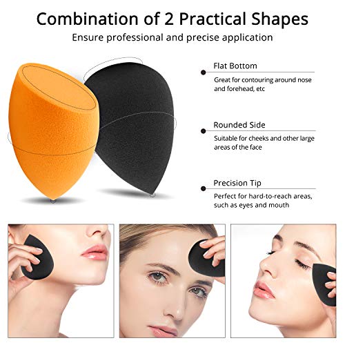 BEAKEY Mezclador de Esponja de Maquillaje de 5+5 Piezas, Juego de Esponja de Maquillaje Para Base, Corrector y Polvo, Esponjas Aplicadoras de Maquillaje de Doble Uso (Negro y Naranja)