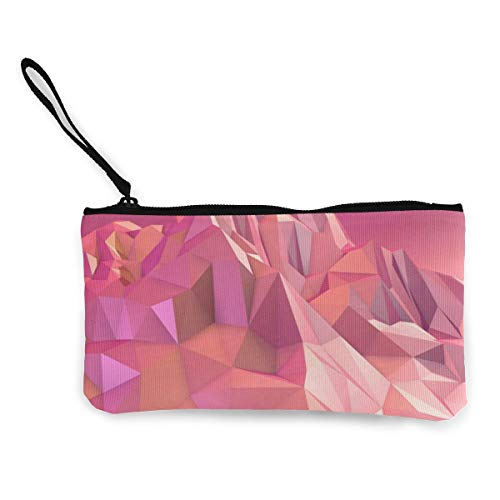 Bearget Bajo Poly Rosa Montaña Wallpaper Lindo Lona Cambio Monedero Bolsa Bolsa Bolsa con Cremallera Titular de la Muñeca Correa de Maquillaje Estuche para Mujeres Niñas Personalizado