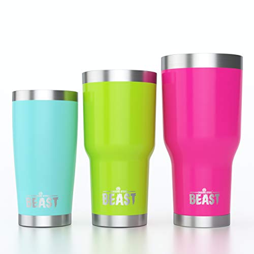 BEAST 20oz acero inoxidable vaso aislado al vacío Rambler taza de café doble pared taza frasco con la tapa prueba del chapoteo, 2 pitillos, cepillo de pipa y regalo caja paquete por Greens Steel